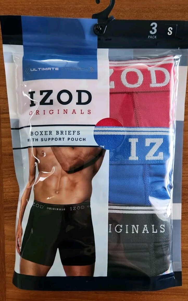 Izod Mens 3 PACK Boxer Briefs SMALL Underwear BLUE RED BLACK