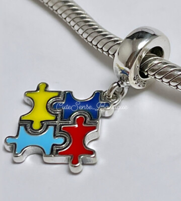 PUZZLE PIECE Sterling Silver Dangle Charm NEW