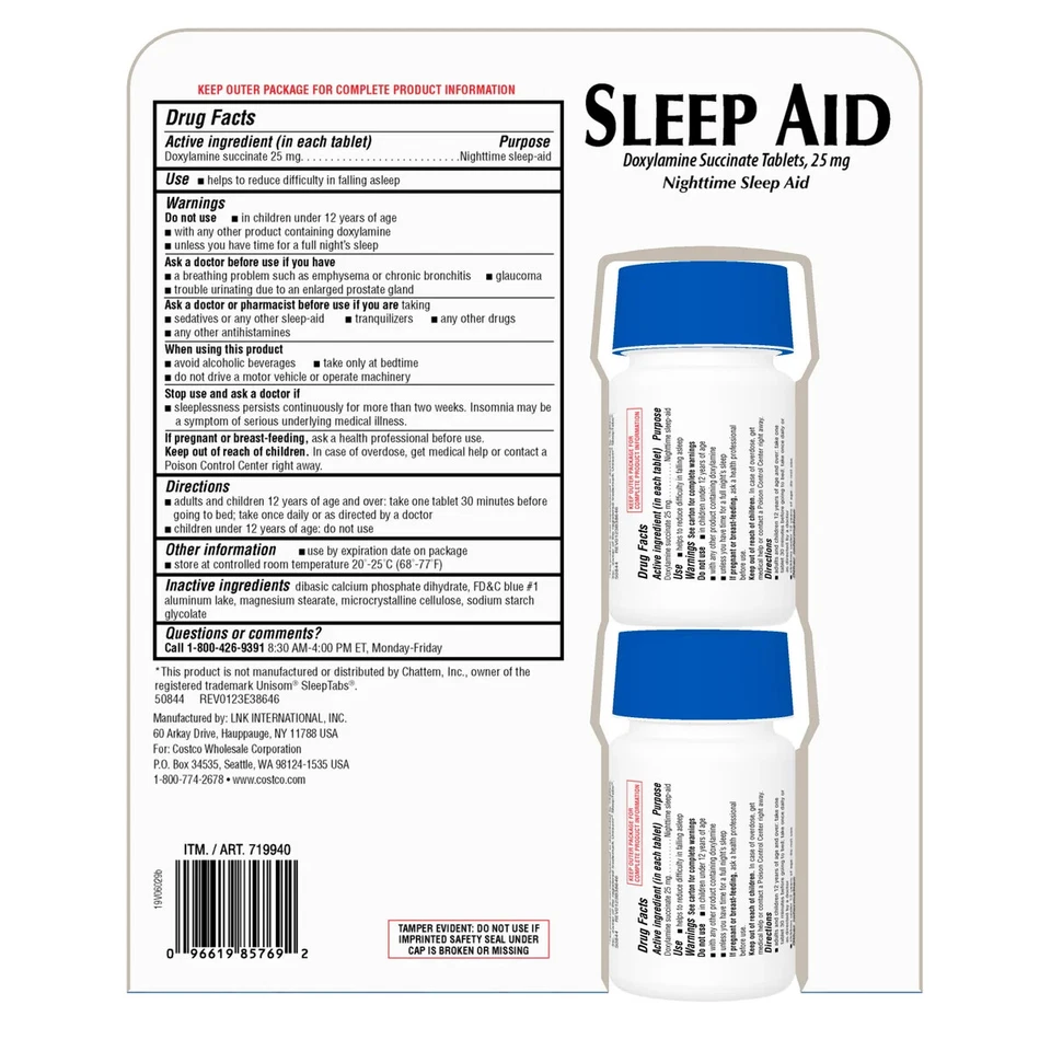 Kirkland Signature Sleep Aid, 192 Tablets - Image 2 of 3