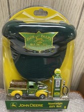 John Deere Nostalgic Gift Set Die Cast Pickup Truck -Gas Pump-Logo Hat Combo-New