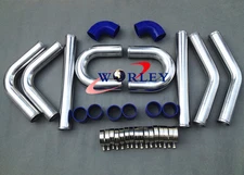 2.5" 64mm Aluminum Universal Intercooler Turbo Piping pipe Kit + Blue hose kits