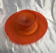 RARE Tiffin Glass Satin Amberina Apricot Plate & Footed Glass Candy Compote Bowl