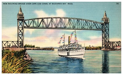 Postcard New Railroad Bridge Over Cape Cod Canal At Buzzards Bay Massachusetts