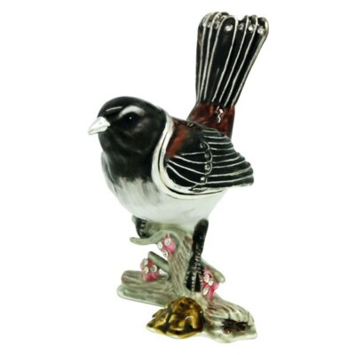 WILLY WAGTAIL Enamelled Jewelled Trinket Box Figurine Collectable