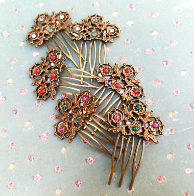 Michal Negrin Hairpin Lot 6 Hair Combs 3 Pairs Colorful Crystals