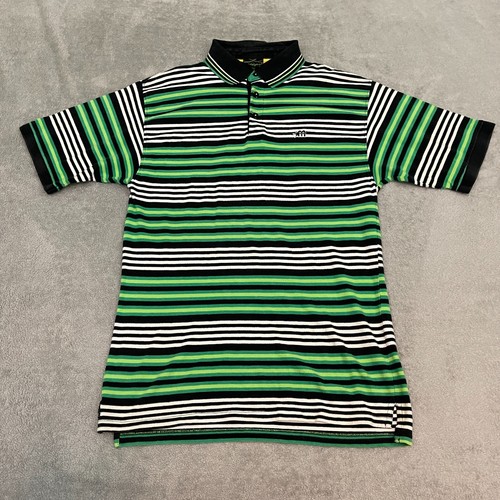 green and black striped polo shirt