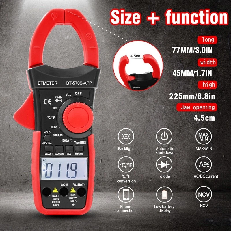BTMETER Zangenmultimeter Digital Zangenamperemeter TRMS AC&DC Zangenmessgerät DE - Bild 3 von 4