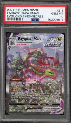 Pokemon Rayquaza VMAX Evolving Skies Secret Rare Full Alt Art #218 PSA 10