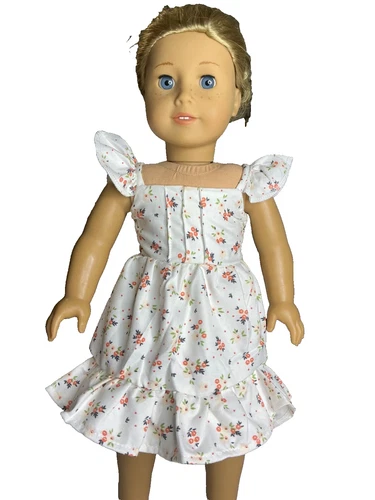 White Summer Dress With Pink Flowers Fits 18" American Girl Doll Clothing