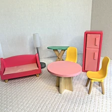 KidKraft Wooden Doll House Furniture MCM Dining Chairs Fridge Lamp Sofa Lot Of 7
