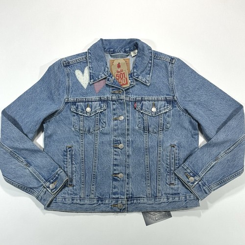 Levi’s Original Denim Trucker Jacket Field Notes Heart Patches 299450146 sz L - Picture 2 of 13