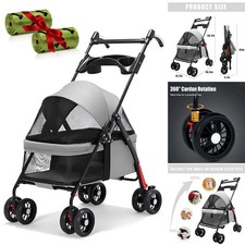 Pet Stroller Dog Foldable Travel Carriage with 4 Wheel for Small/Medium Dogs Cat