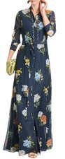 Sachin Babi Addison Embellished Tie Waist Gown - Navy Wildlfowers