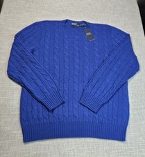 POLO Ralph Lauren Iconic Cashmere Sweater XL Royal Blue Cable Knit