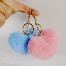 Heart Faux Fur Keychain Fluffy Pom Pom Bag Charm Soft Plush Key Ring Gift