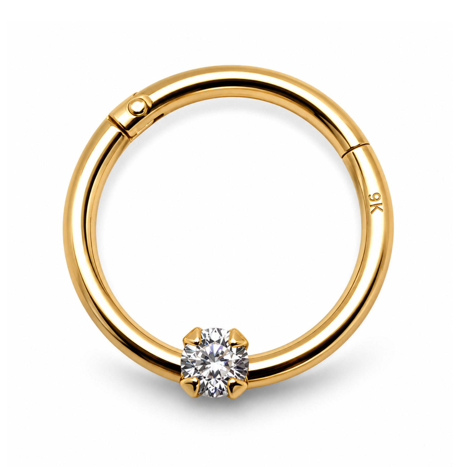 9ct Gold Hinged Hoop 18G 8mm Quartz Clicker Daith Tragus Septum Ring