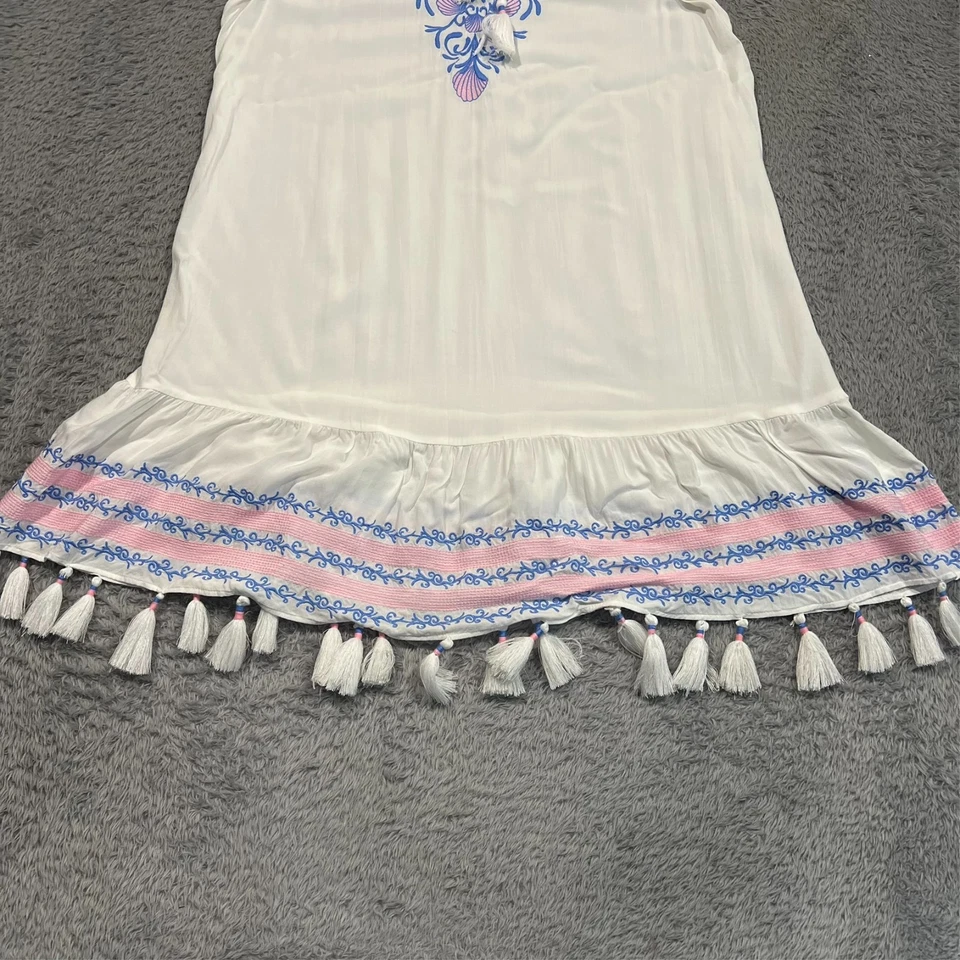 Lilly Pulitzer 迷你夏季连衣裙无袖流苏刺绣波西米亚 M 码 — 第 3/4 张图片