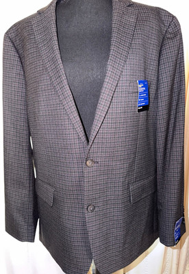 NEW Apt. 9 Premier Flex Slim Fit Sport Coat 46R Gray Check Stretch 2-Button NWT