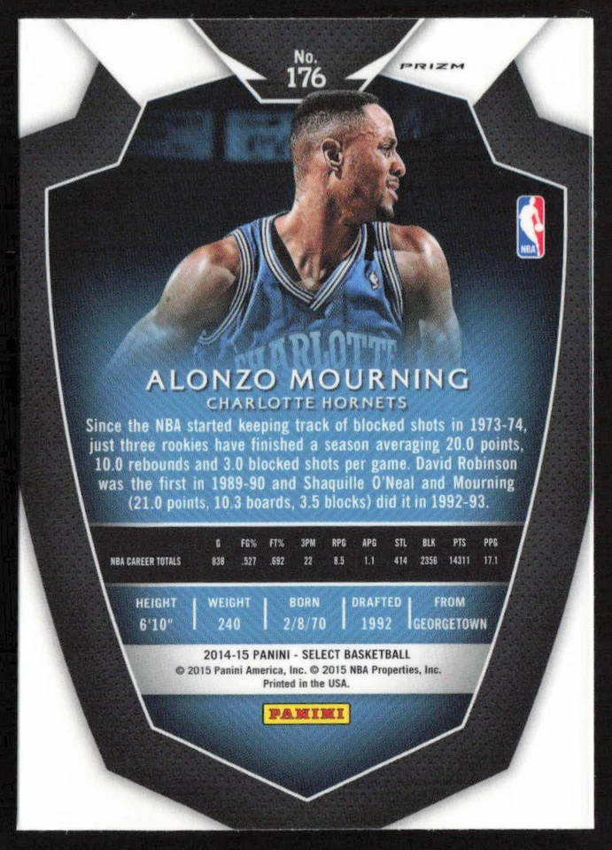 2014-15 Panini Select Prizms Blue and Silver Alonzo Mourning #176 Hornets - Image 2 of 2