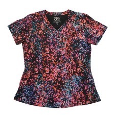 Barco One Scrub Top Womens Medium Galaxy Starburst Print V-Neck Short Sleeve