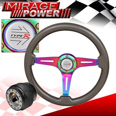 89-05 Eclipse Hub Adapter + 6 Bolt Steering Wheel Gunmetal + Horn Button Type R