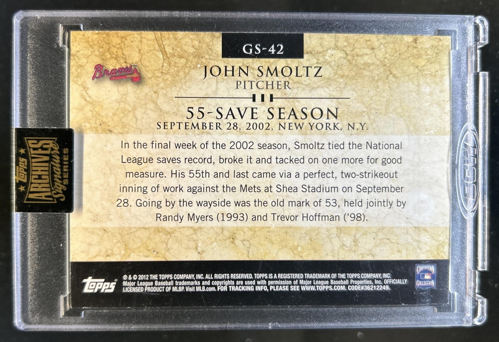 2021 Topps Archives Signature Series John Smoltz Auto Autograph #1/1 Braves view 2