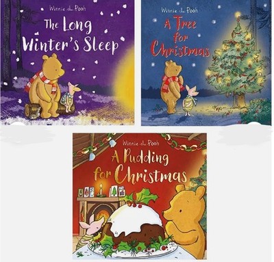 NEW Disney  x 3 WINNIE THE POOH small books WINTERS SLEEP TREE PUDDING CHRISTMAS