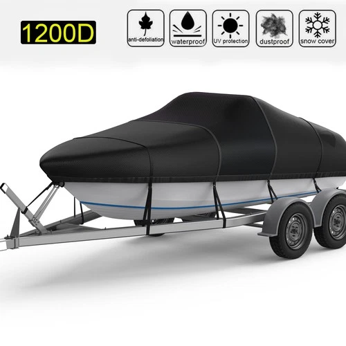 1200D Heavy Duty Trailerable Fit 16-22Ft V-Hull Fish & Ski Boat Cover Waterproof