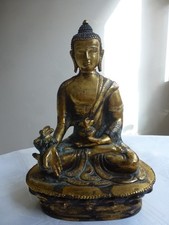 Buddha vergoldet Medizinbuddha alt mit Patina H 19cm