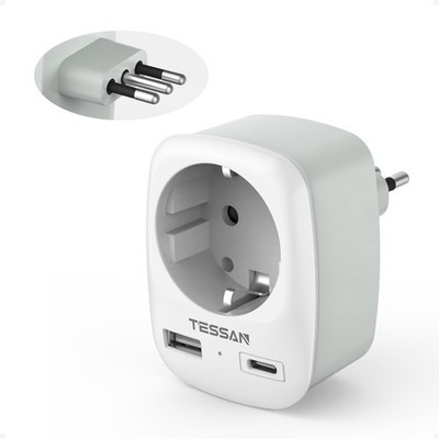 TESSAN Adapter Italien Steckdose Reiseadapter Italien mit 1 USB C und 1 USB A