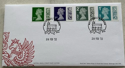 GB QEII 2022 Barcode Machin New Values M22L MBIL RM FDC Royal Mail Windsor SHS