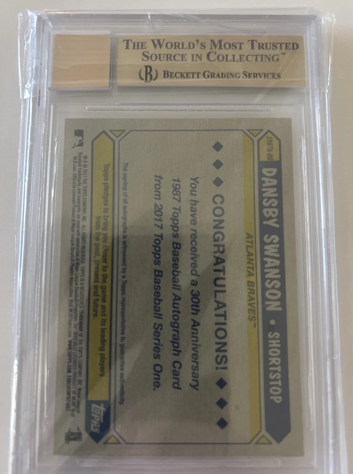 2017 Topps Dansby Swanson 1987 Topps Autographs Blue Ink Rookie RC BGS 9.5 / 10 - Image 2 of 2