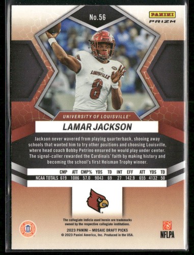 Lamar Jackson 2023 Panini Mosaic Draft Picks Louisville Cardinals - Bild 2 von 2