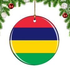 Mauritius Flag Round Christmas ornament city travel souvenir