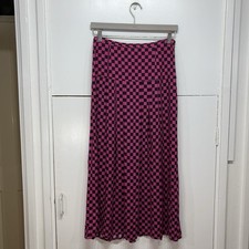 Rixo Nancy Skirt Fuchsia Pink Black Checkerboard Midi A Line Pleated Size Small 
