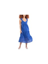 BLACK TAPE Womens Fit + Flare Midi Dress Blue Sleeveless Pullover Skirt Lined M