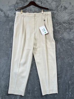 Brunello Cucinelli Wool Trousers Womens IT 50 US 14 Cream Monlii Pleated NWT