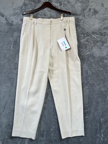 Brunello Cucinelli Wool Trousers Womens IT 50 US 14 Cream Monlii Pleated NWT