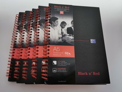 5er Pack  Oxford Black n' Red Collegeblock DIN A5 liniert Karton 70 Blatt