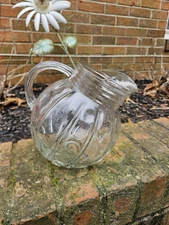 Vintage MCM Tilted Ribbed Glass Pitcher