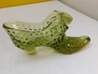 Fenton Green Glass Shoe, Hobnail, Victorian style