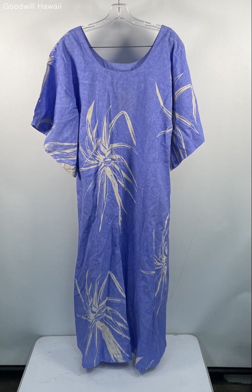 Kealopiko All Aloha Women's Purple Periwinkle Botanical Hawaiian Muumuu Dress S