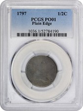 1797 Liberty Cap Half Cent Plain Edge C-2 PCGS PO-1 Lowball Early Copper 1/2C