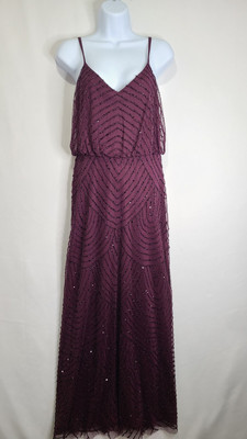 Adrianna Papell Purple Beaded Blouson Cocktail Gown Strappy Elegant MOB  Wedding | eBay
