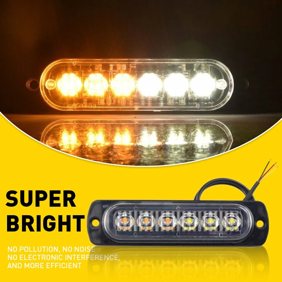 16 peças conjunto de lâmpada de emergência estroboscópica âmbar/branco painel carro flash luz 6 LED - Imagem 3 de 4