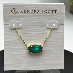 Authentic Kendra Scott Classic Signature Elisa Gold Plated Green Cats Eye necklace