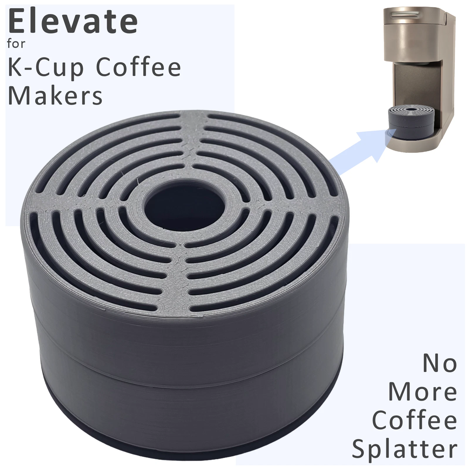 Anti-Splash Adjustable Cup Stand Accessory for Keurig Coffee Makers Gray/Black