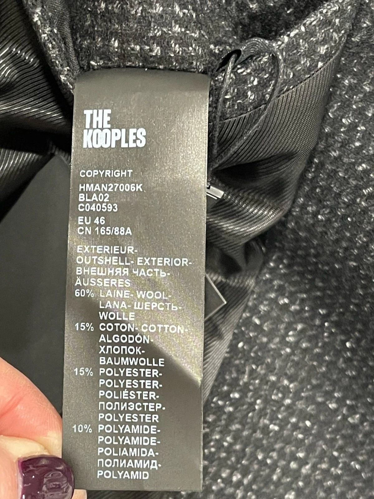 THE KOOPLES MEN’S ELEGANT WOOL BLEND COAT BLACK SPACKLE GRAY SIZE S NWT  $745 image 14
