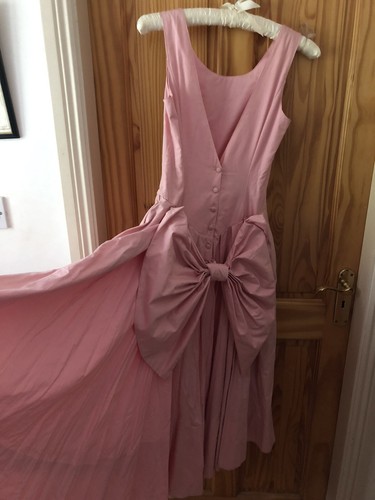 Vintage 1980s Laura Ashley Pink Bow Floral Dress Princess Full Skirt UK 12 US 10