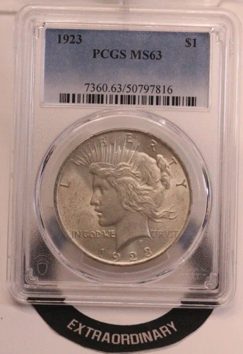 1923 $1 Peace Silver Dollar- PCGS MS63 GENUINE BEAUTIFUL COIN